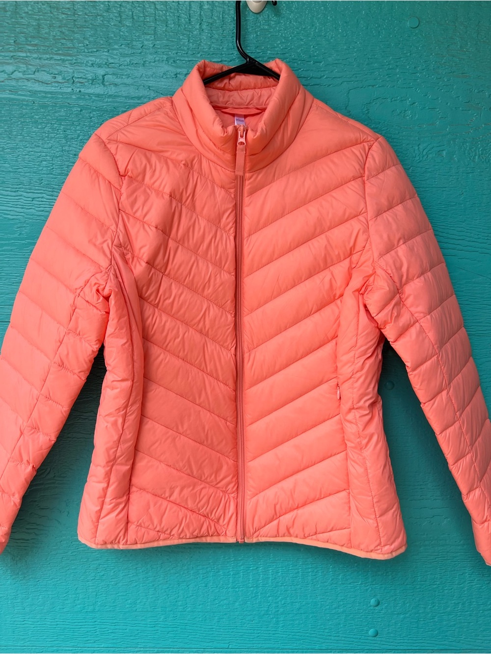 Otterline Packable Down Puffer Quilted Jacket Orange Sherbet Funnel Neck Large